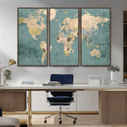 Classic World Map Canvas Print | Framed Vintage Map Wall Art