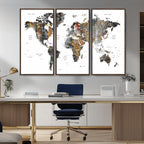 Modern Metallic World Map Canvas Wall Art | Framed Contemporary World Map Print