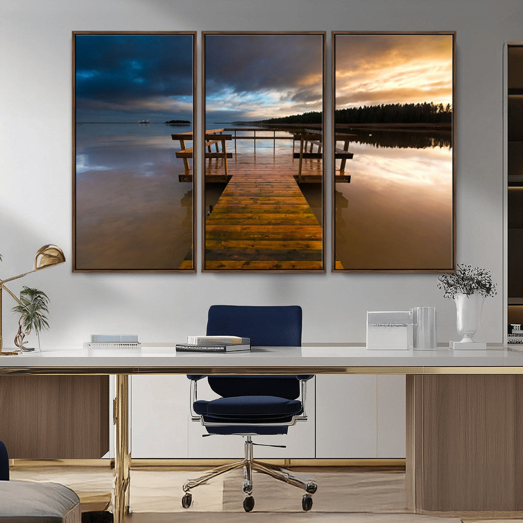 Serene Lake Pier at Sunset Canvas Print | Landscape Wall Art | Ready to Hang
