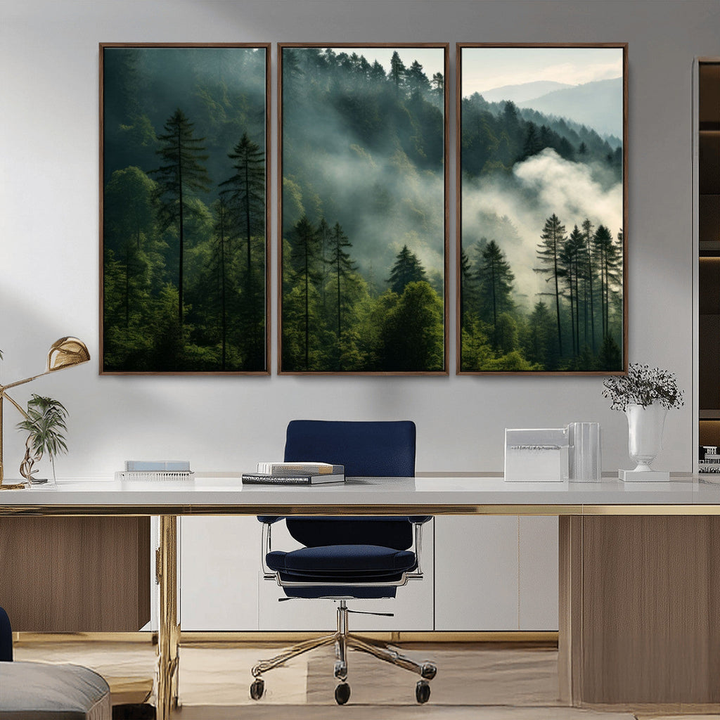 Misty Forest Wall Art Premium Canvas Print, Foggy and Serene Atmosphere