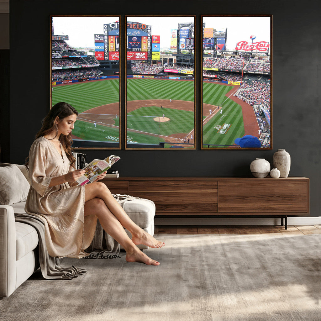New York Mets Baseball Team Print, Citi Field Baseball Stadium Wall Art