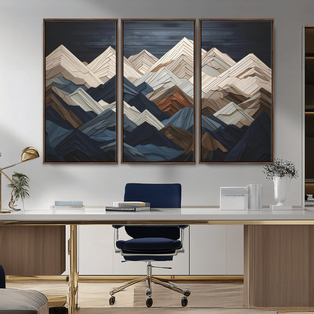 Rustic Mountain Landscape Wall Art Canvas Print, Framed 3D Wooden Effect Mountain Art
