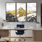 Gold Abstract Mountains Wall Art Print on Canvas, Nature Wall Art Print
