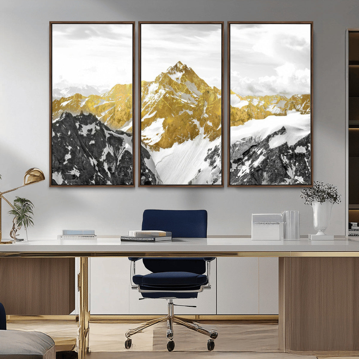 Gold Abstract Mountains Wall Art Print on Canvas, Nature Wall Art Print