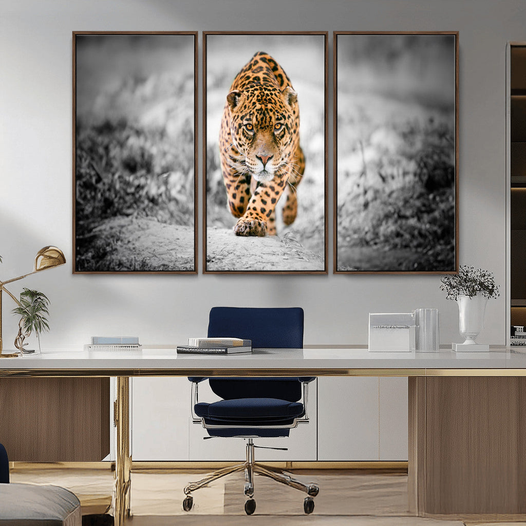 Jaguar Wall Art Canvas Print, Majestic Big Cat in Focused Pursuit
