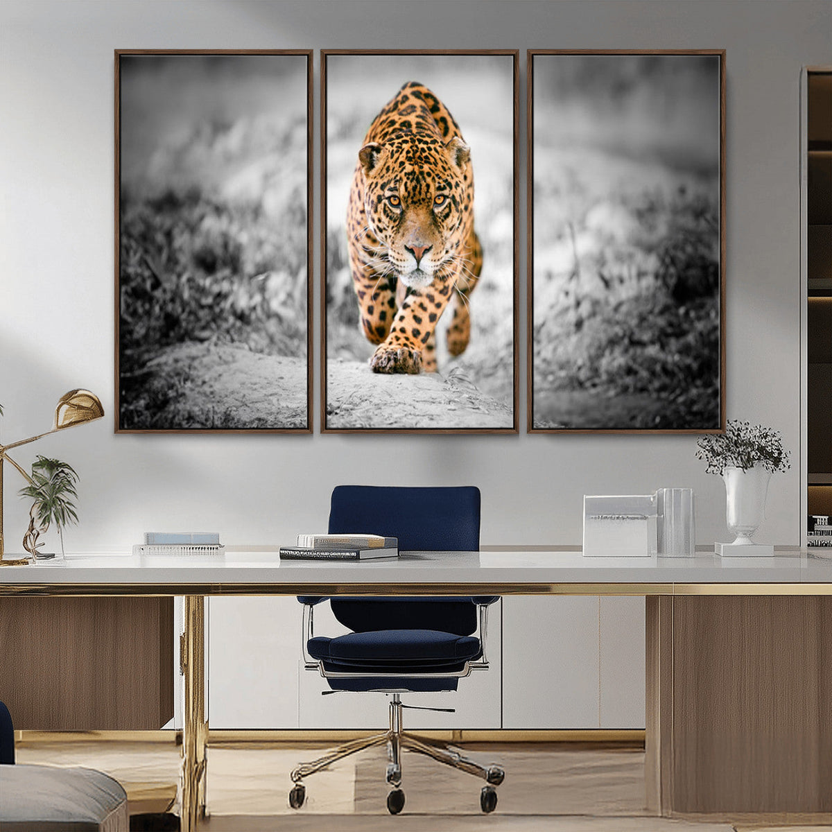 Jaguar Wall Art Canvas Print, Majestic Big Cat in Focused Pursuit