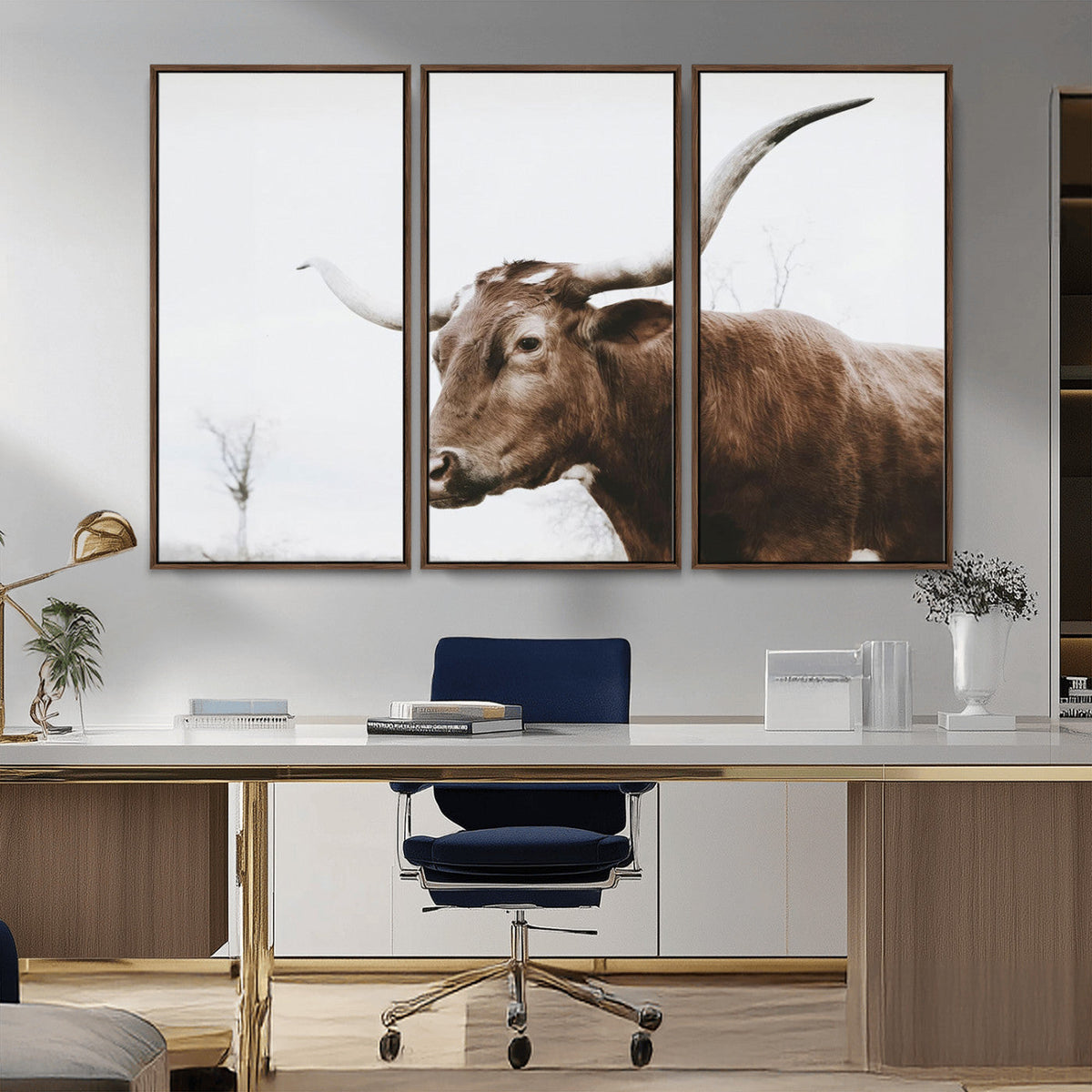 Rustic Bull Wall Art Canvas Print, Modern Longhorn Farmhouse Animal Decor