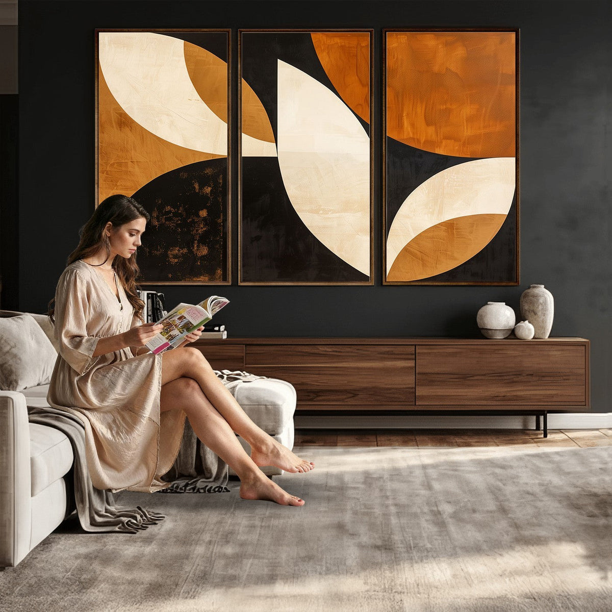 Geometric Abstract Wall Art Canvas Print, Mid Century Modern Wall Art