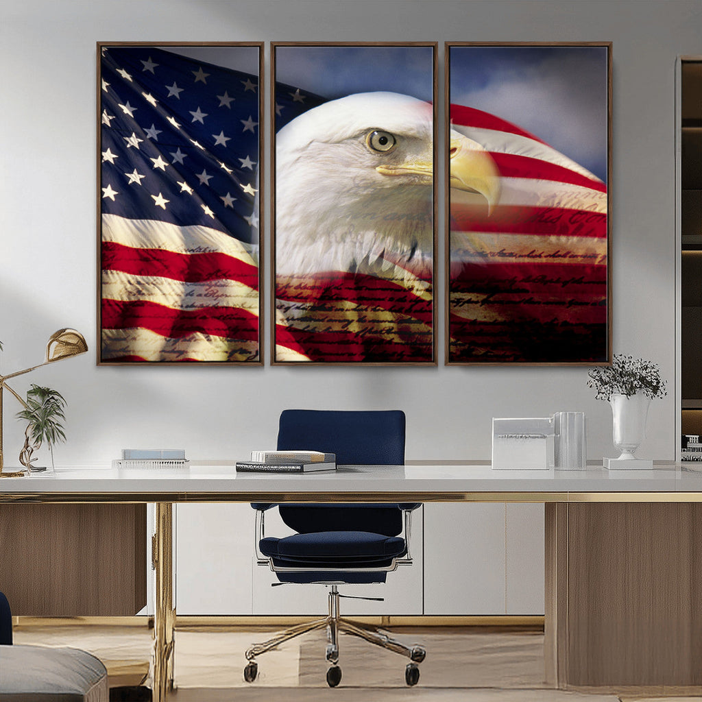 American Flag Eagle Symbol Wall Art Canvas Print, Patriotic American Flag Eagle Wall Art
