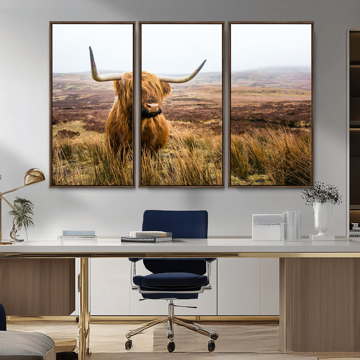 Scottish Highland Cow Canvas Wall Art, Rustic Farmhouse Decor