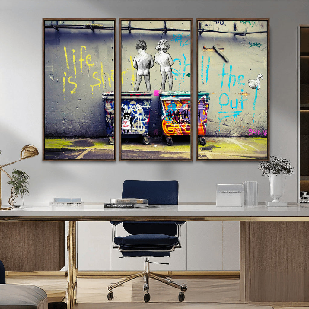 Banksy Life is Short Wall Art, Iconic Graffiti Street Art Canvas Print