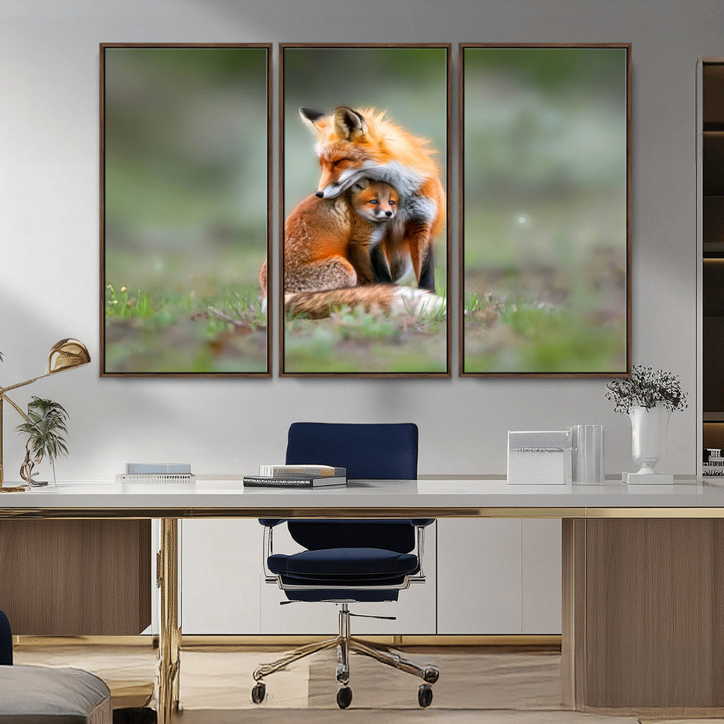 Heartwarming Fox and Baby Cub Wall Art | Canvas Print of Foxes in Nature