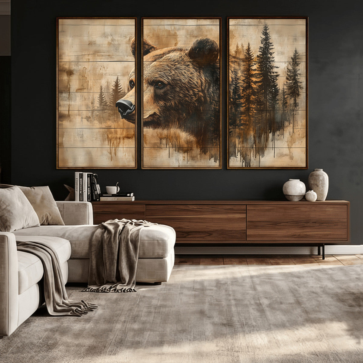 Rustic Grizzly Bear Wall Art, Abstract Grizzly 399 Bear Canvas Print, Woodland Wildlife