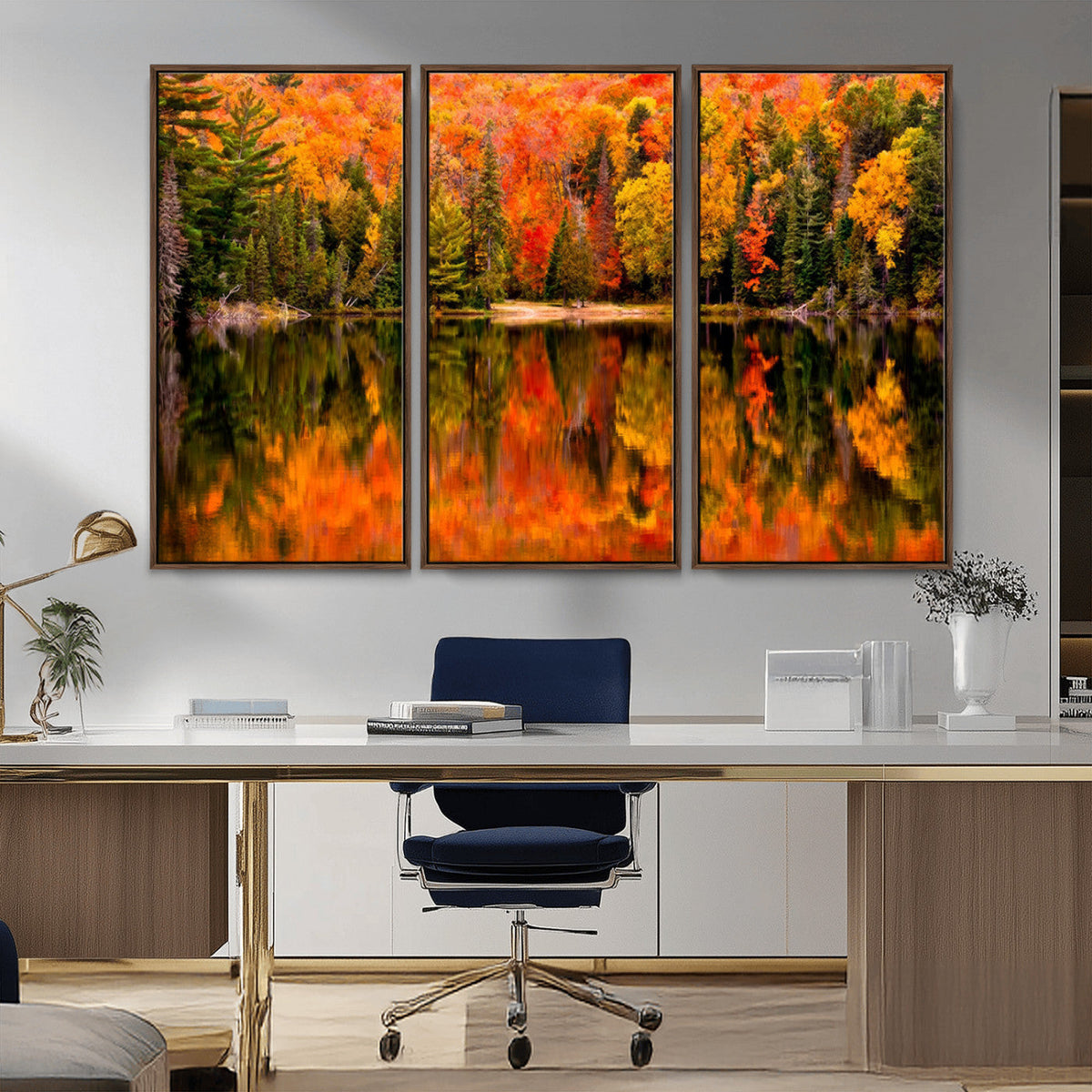 Forest Reflection Art | Autumn Forest Reflection Wall Art | Triptych Canvas Print