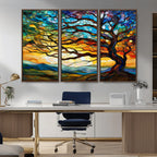 Vibrant Mosaic Tree of Life Wall Art, Stained Glass Style Canvas Print