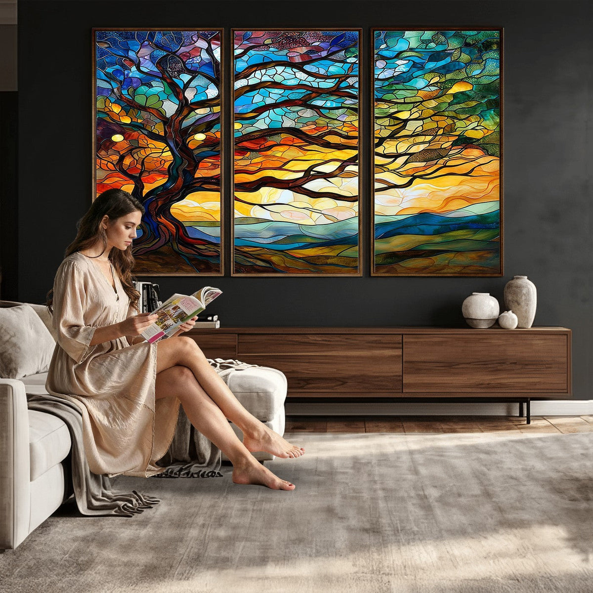 Mosaic Tree Wall Art | Ready to Hang Stained Glass Style Canvas Print