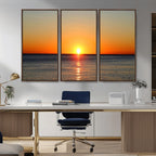 Golden Horizon Sunset Over Ocean Wall Art Canvas Print | Tropical Beach Canvas
