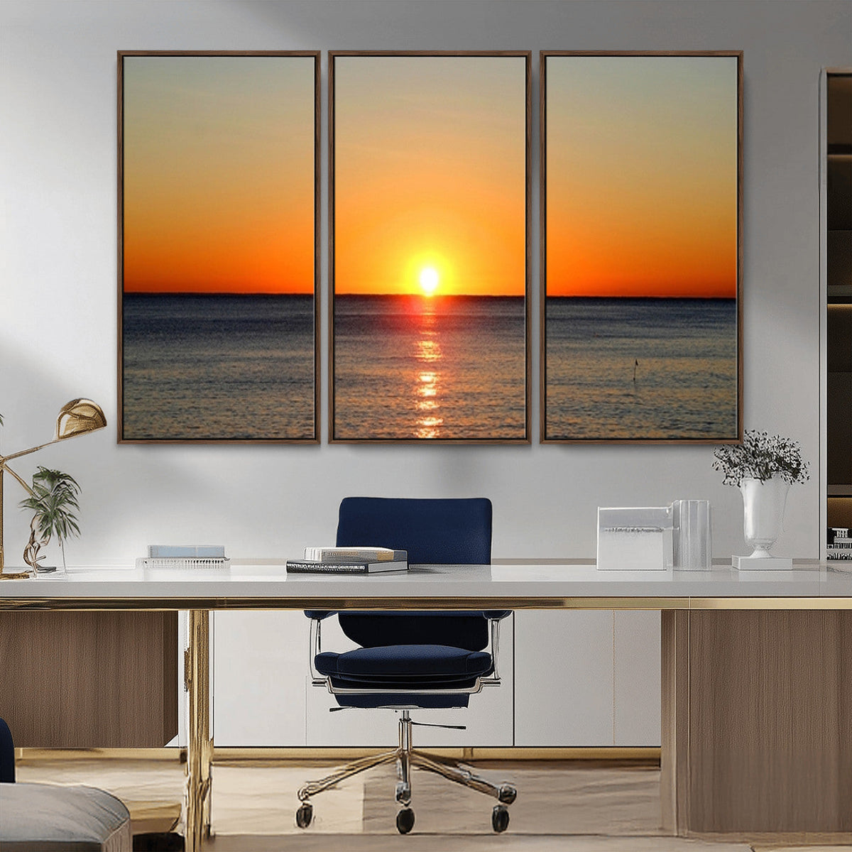 Golden Horizon Sunset Over Ocean Wall Art Canvas Print | Tropical Beach Canvas