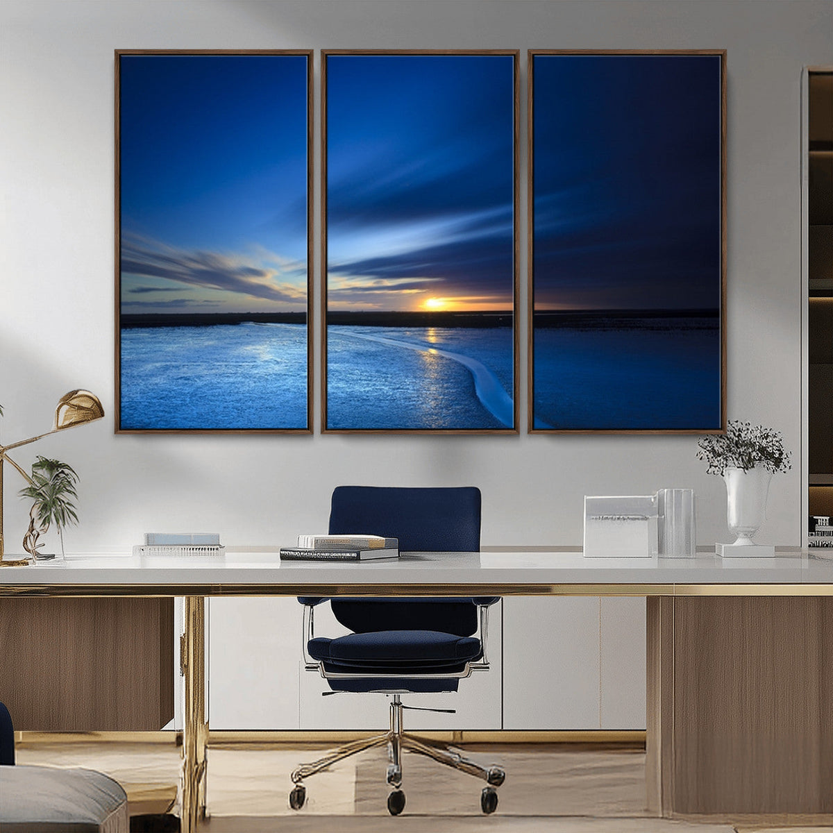 Blue Sunset Ocean Canvas Wall Art Print | Serene Coastal Horizon