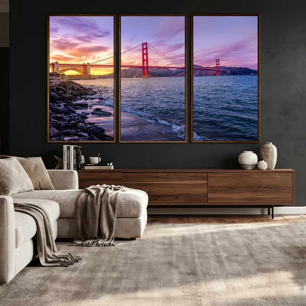 Golden Gate Bridge Wall Art Canvas Print, Framed San Francisco Sunset Landmark