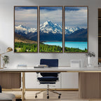 Mount Cook and Lake Pukaki Canvas Wall Art Print | Majestic Snow Capped Peaks