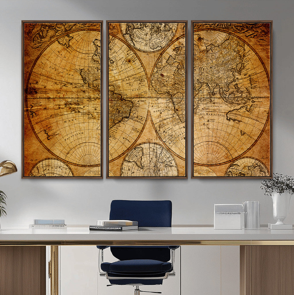 Vintage World Map Canvas Print | Antique Push Pin Travel Map