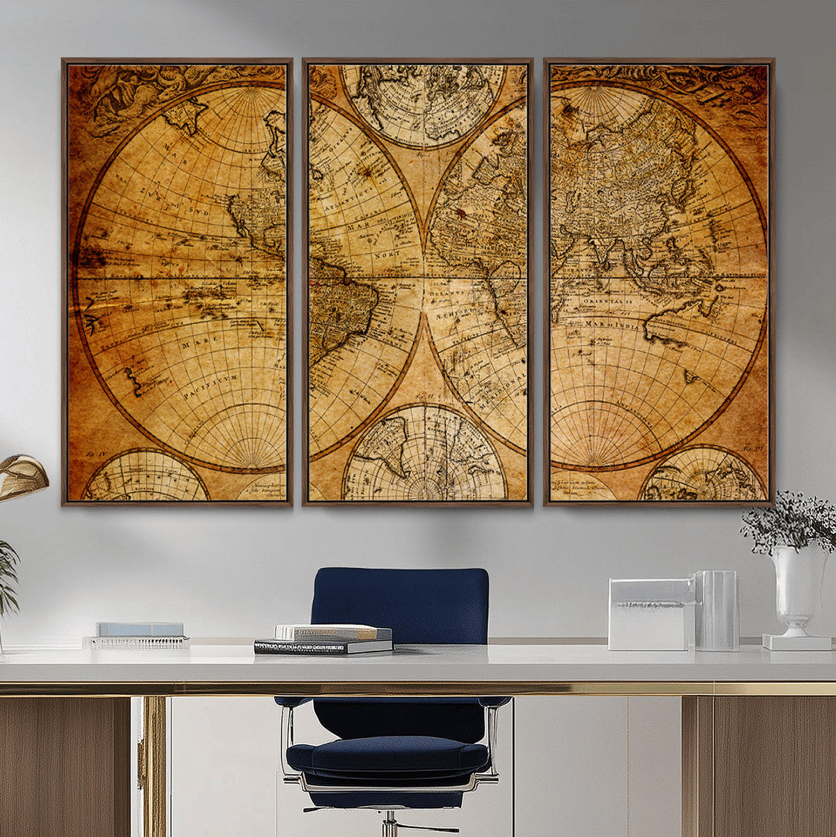 Vintage World Map Canvas Print | Antique Push Pin Travel Map
