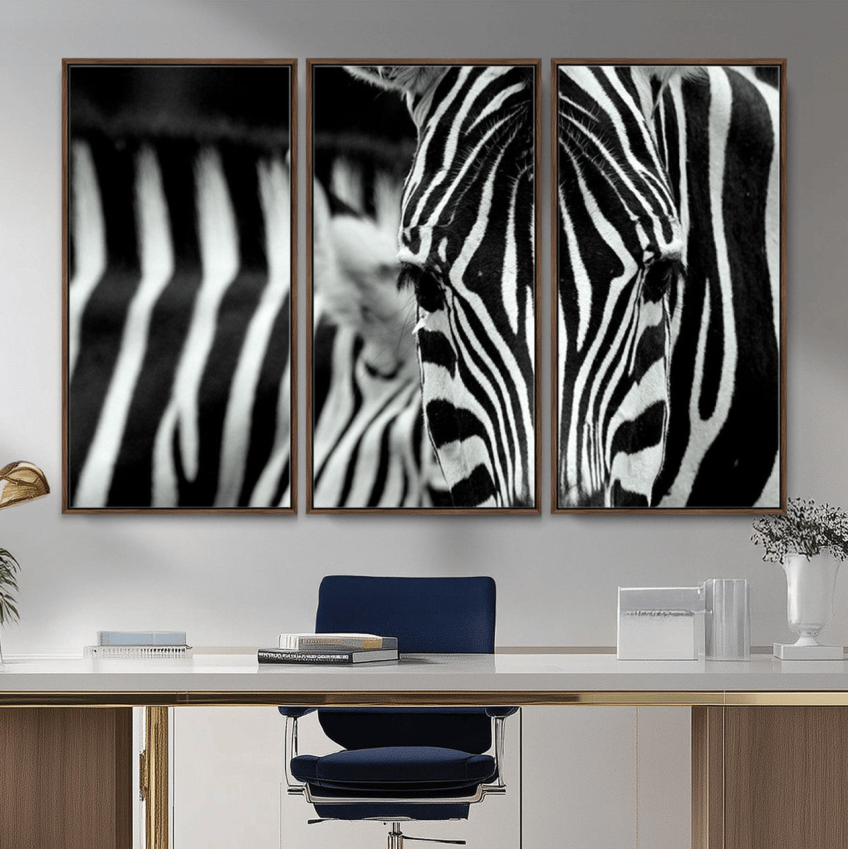 Zebra Wall Art | Zebra Close Up Canvas Print | Framed Black and White Wildlife