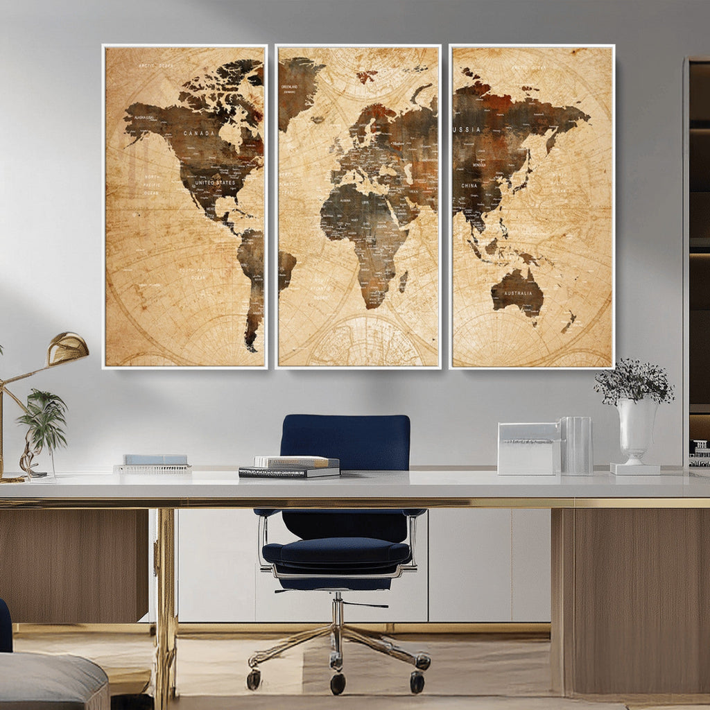 Push Pin World Map Canvas Print | Framed Travel Tracker Wall Art