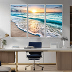Sunset Beach Waves Canvas Wall Art | Ocean Sunset Coastal Print