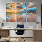 Sunset Beach Canvas Wall Art | Tropical Triptych Seascape Print