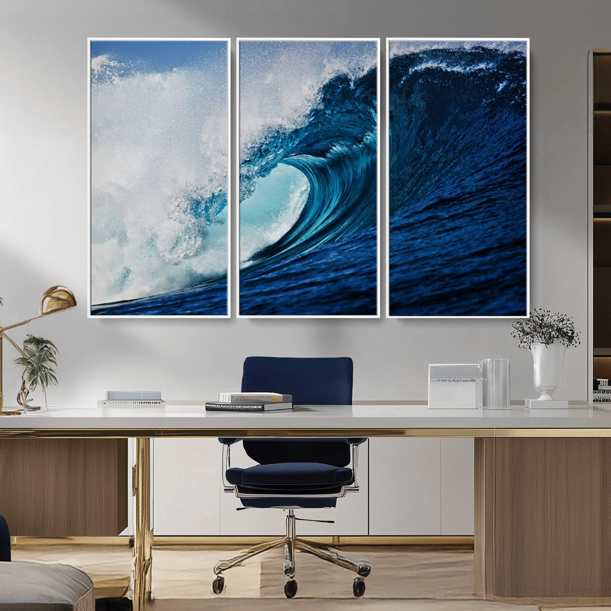 Ocean Wave at Sunset Canvas Art, Large Wall Print of Vibrant Water Waves
