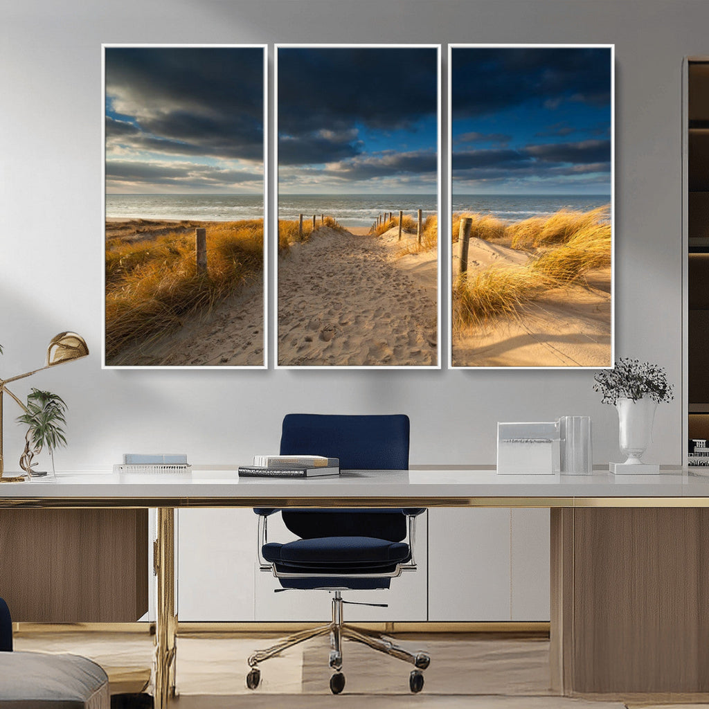 Ocean Beach Dark Clouds Wall Art Canvas Print