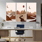 Boho Wall Art Canvas Print Set | Mid-Century Bohemian Wall Artwork, Boho Neutral