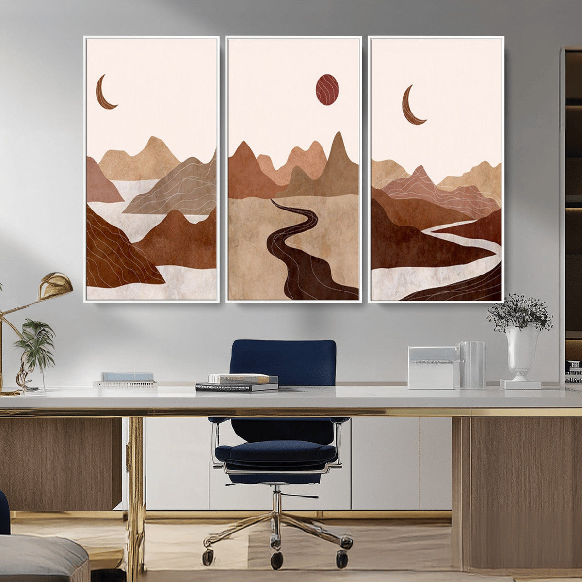 Boho Wall Art Canvas Print Set | Mid-Century Bohemian Wall Artwork, Boho Neutral