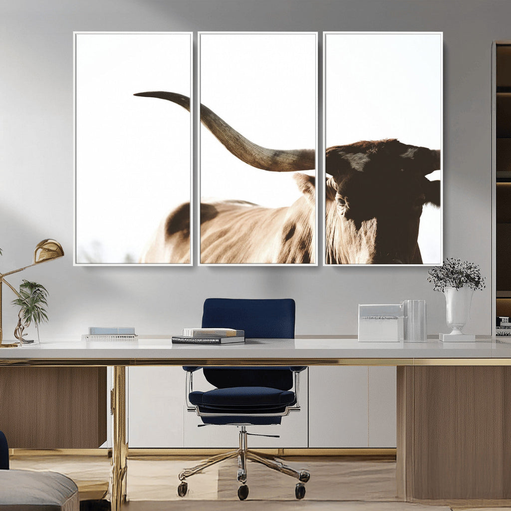 Texas Longhorn Wall Art Canvas Print, 3-Panel
