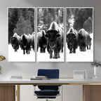 Bison Herd in Snow Wall Art Canvas Print | Rustic Western Bison Wall Art for Living Room and Farmhouse Decor