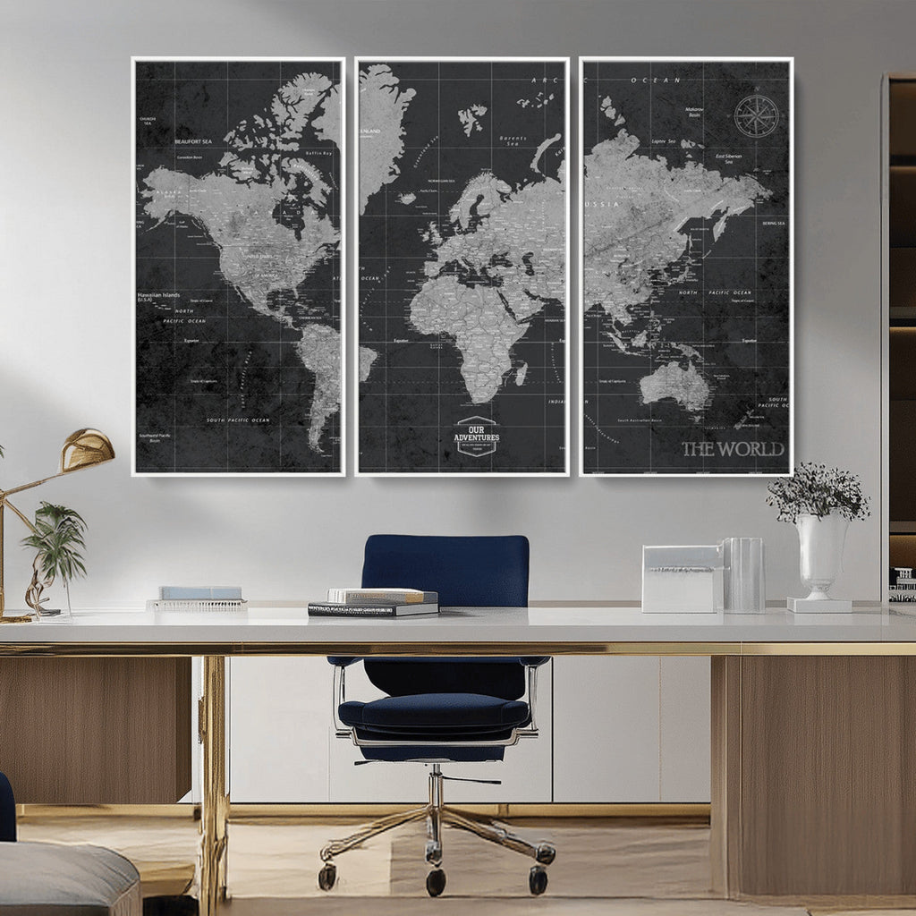 World Map Canvas Print, Detailed Map of the World Wall Art for Home or Office