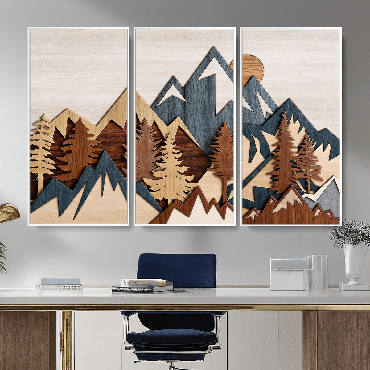 Rustic Abstract Wood Panel Effect Canvas | Mountain Range Top Wood Wall Art Canvas Print
