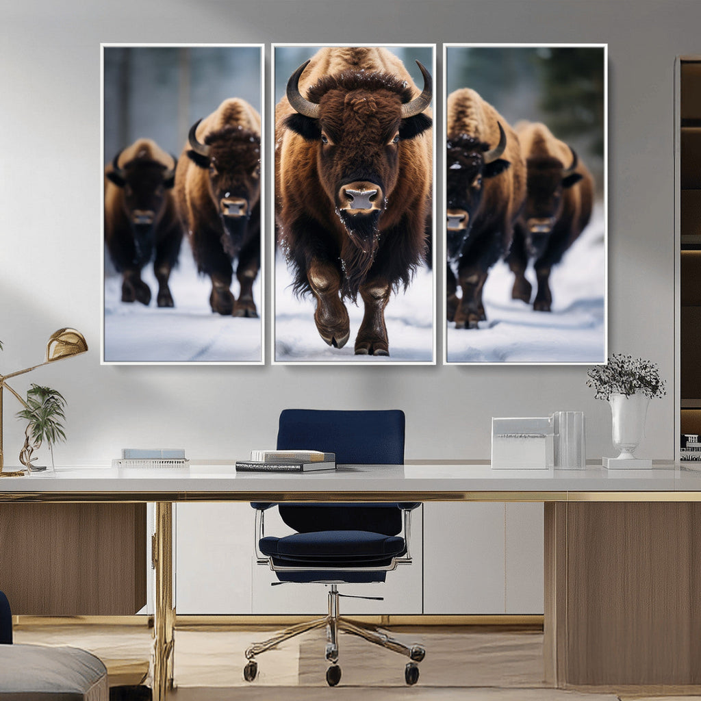 Buffalo Wall Art Canvas Print, American Bison Herd Wall Art