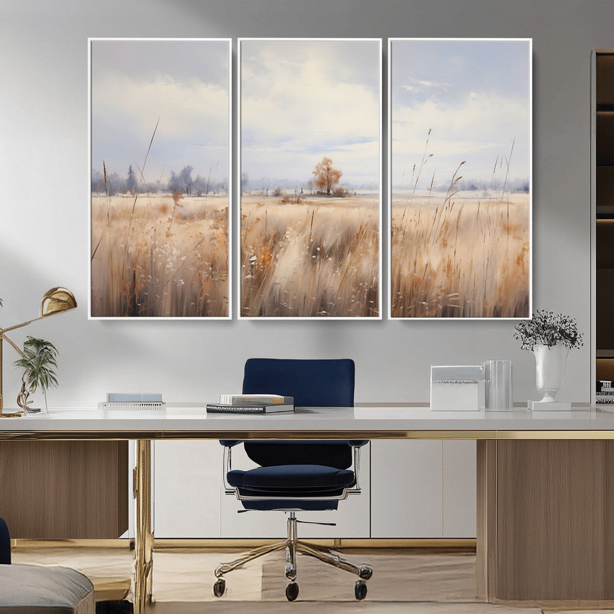 Golden Fields Wall Art Print Canvas | Serene Minimalist Landscape for Farmhouse Decor
