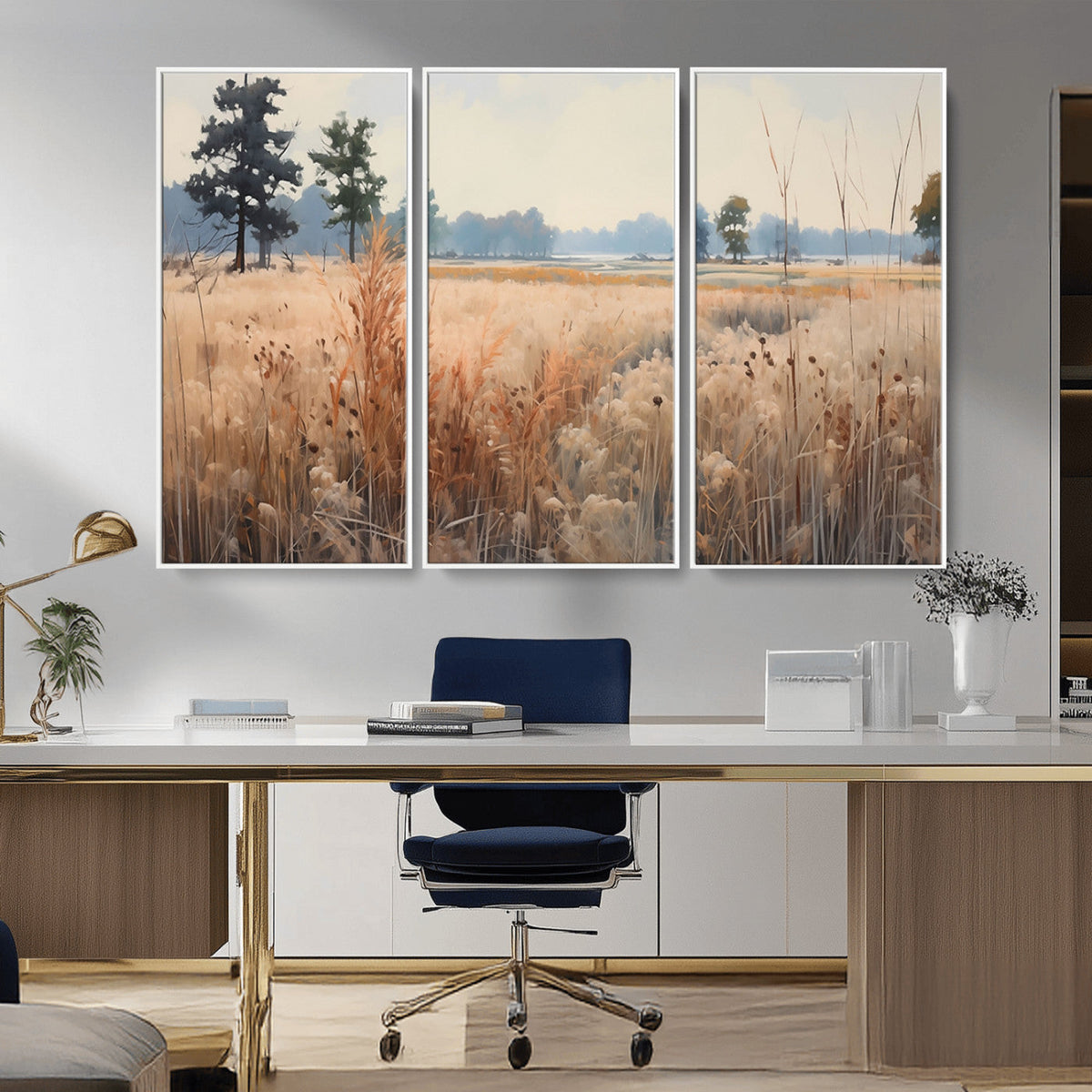 Golden Fields Canvas Wall Art Print | Serene Minimalist Landscape for Modern Decor