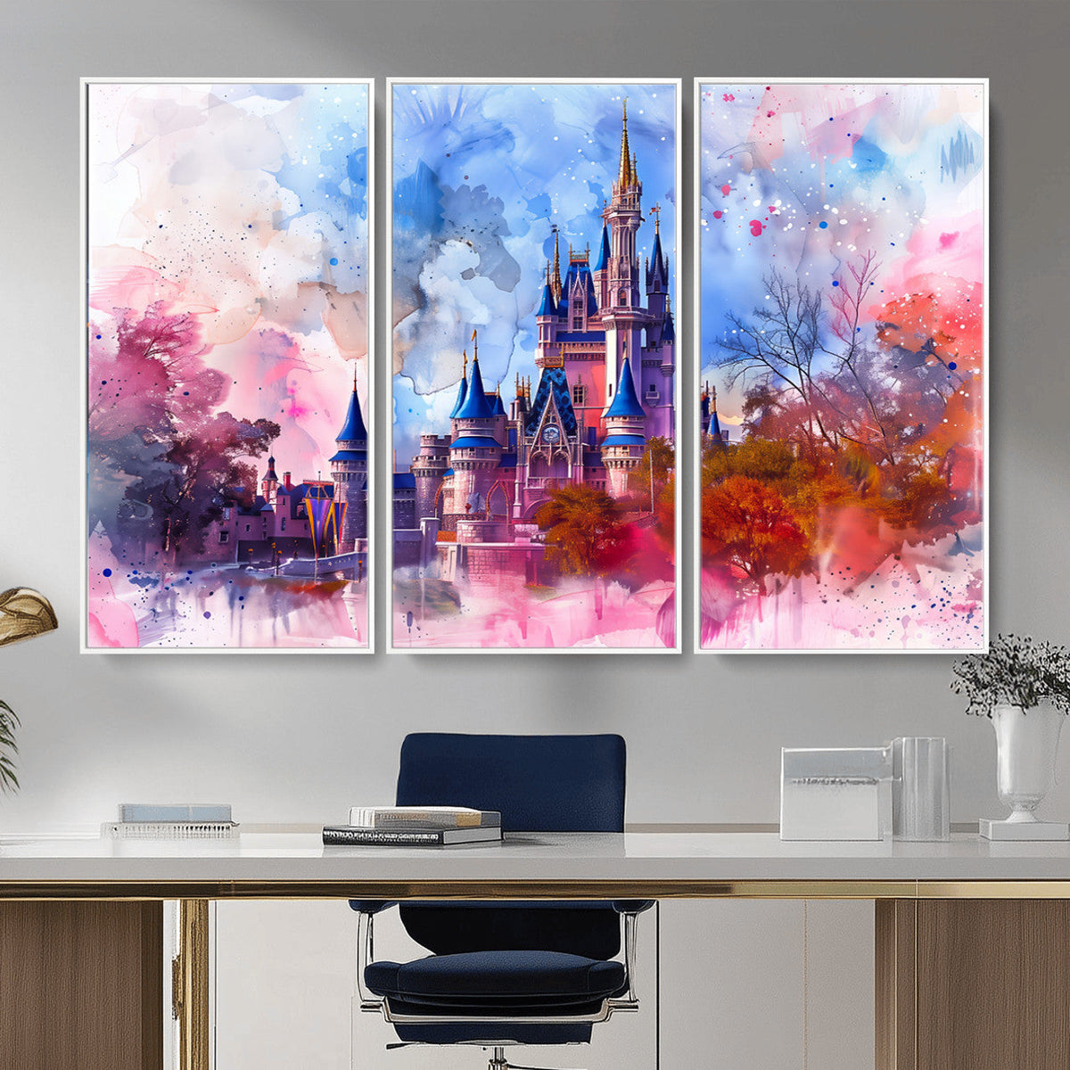 Disney Wall Art: Dreamy Watercolor Cinderella Castle Canvas Print