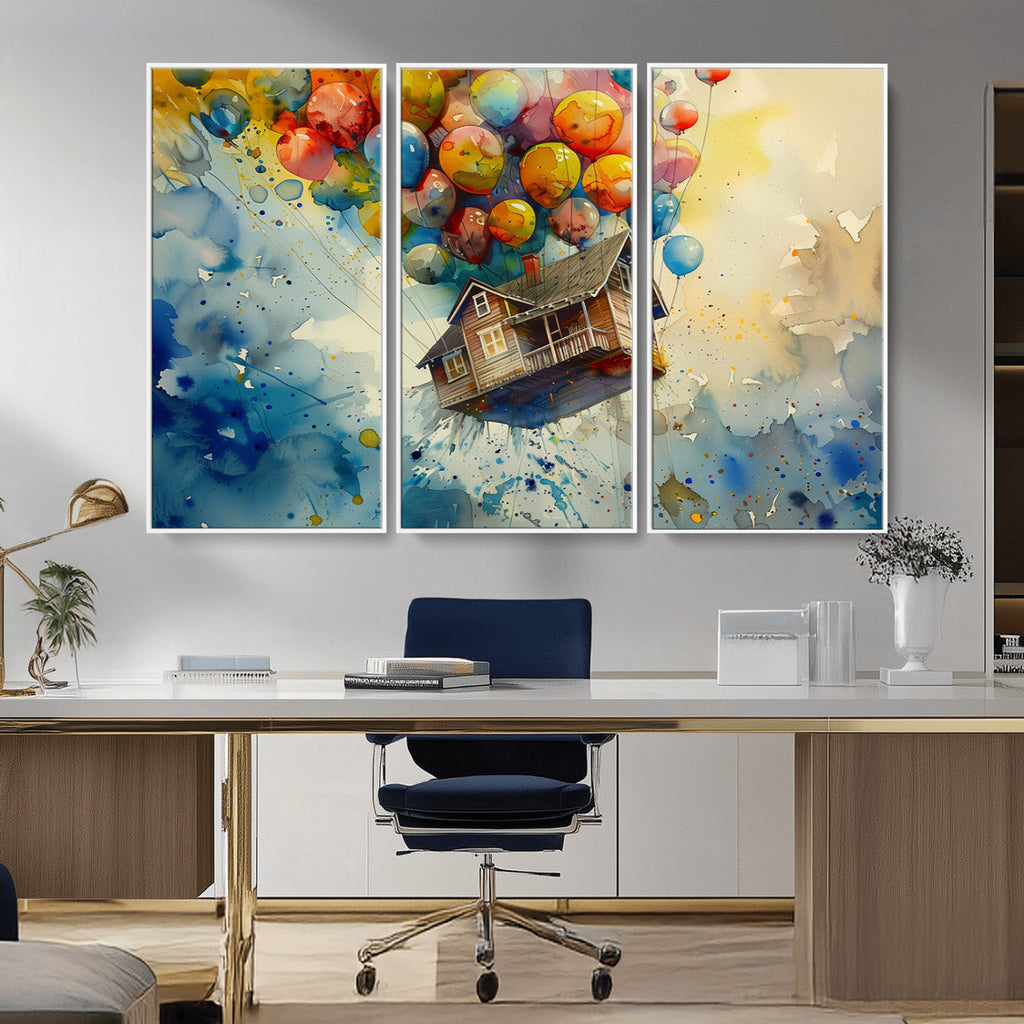 UP-Inspired Floating House with Balloons Canvas Art | Colorful Wall Decor