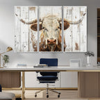 Rustic Longhorn Bull Wall Art Canvas Set