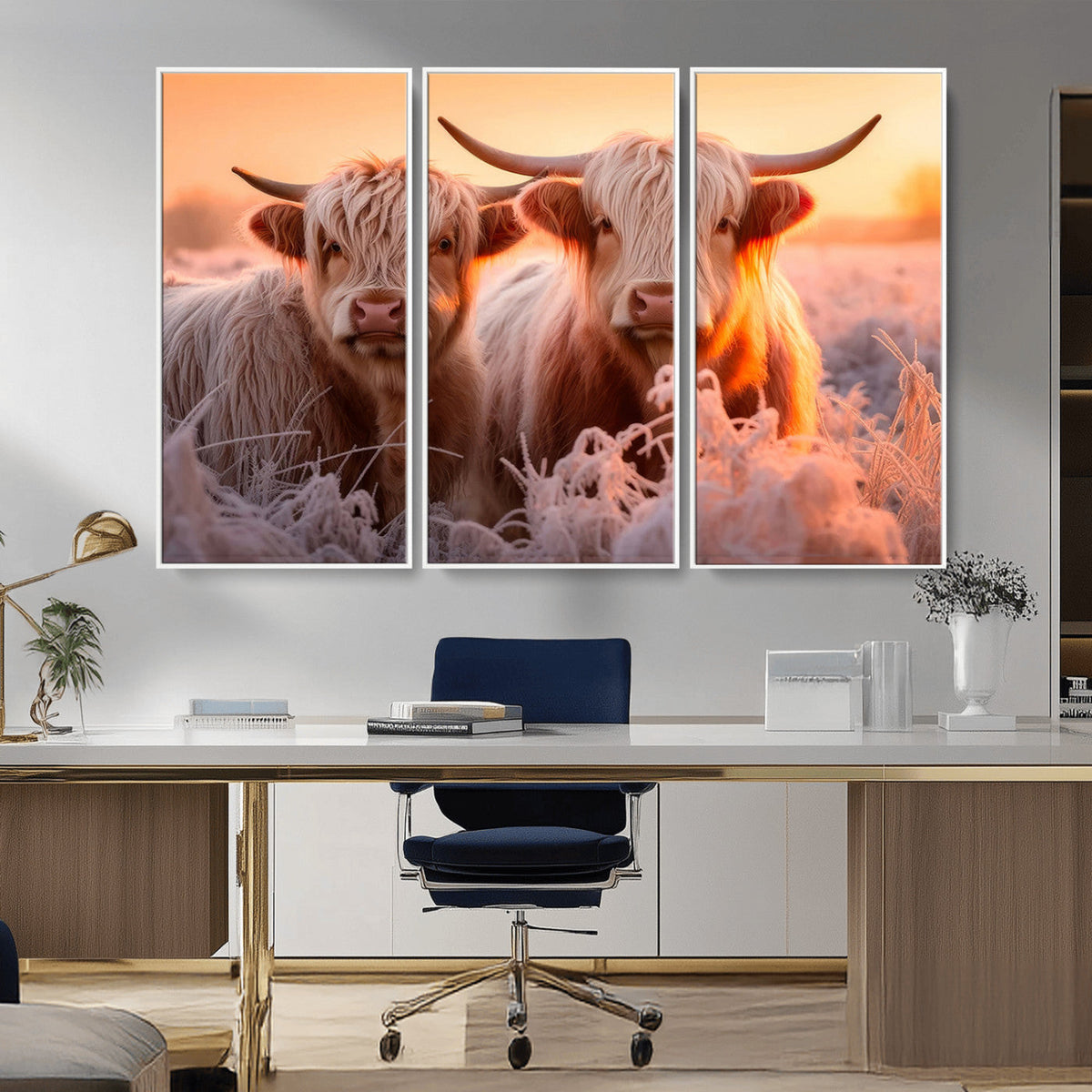 Highland Cows at Sunrise Wall Art Canvas Set