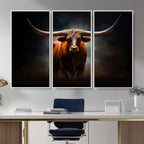 Abstract Texas Longhorn Wall Art Print | 3-Panel Large Texas Longhorn Canvas