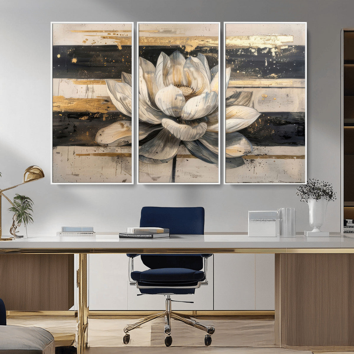 Lotus Flower Wall Art | Framed Abstract Floral Canvas