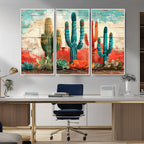 Colorful Cacti Wall Art | Framed Vibrant Succulent Canvas