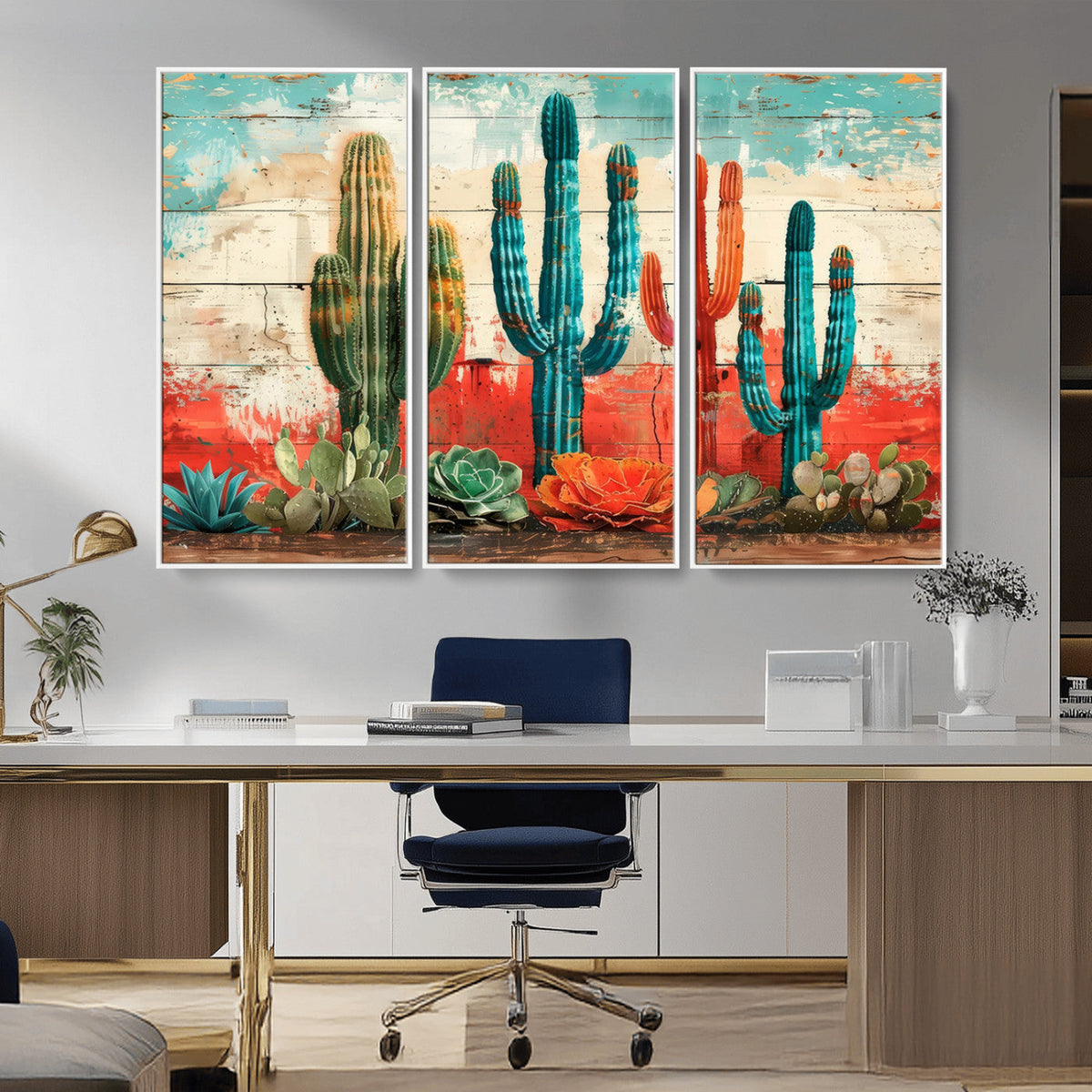 Colorful Cacti Wall Art | Framed Vibrant Succulent Canvas